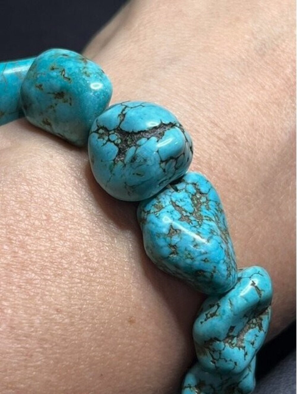B6266 Tumbled Turquoise magnesite Matrix Gemstone Stretch Bracelet